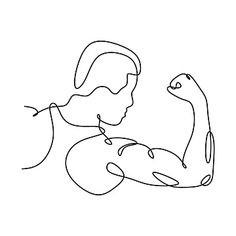 a continuous line drawing of a woman holding a baby in her arms and looking down at the ground