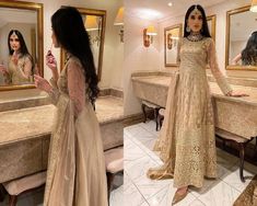 Beige Golden Heavy Designer Work Wedding Special Anarkali Suit is Ready to Look you Gorgeous and Beautiful in the Crowd❤️. Shop Heavy Celebrity Wearing Anarkali Suits, Salwar Kameez, Lehenga, Bridal Lehenga, Gowns, Pakistani Suits, Sarees in the USA, UK, Canada, France, Germany, etc. The Fabric of the Dress is Georgette + Net. Style is Anarkali Suit. Work - Heavy Embroidered. This dress is a Semi-Stitched dress but we have Customization Options also available For that, we've hired the best designers to Stitch your dress perfectly as per your measurements. This set comprises the Anarkali suit with Anarkali, bottom Lehenga/Pant, and dupatta. Size up to: 32(XXS), 34(XS), 36(S), 38(M), 40(L), 42(XL), 44(XXL), 46(XXXL). Designer work is completed with Embroidery Zari, Pearls, And Thread work. G Elegant Maxi Length Churidar For Reception, Gold Floor-length Churidar With Sheer Dupatta, Gold Bollywood Churidar For Reception, Wedding Choli With Sheer Dupatta And Long Shape, Anarkali Maxi Choli For Wedding, Wedding Anarkali Choli Maxi Length, Reception Anarkali Set With Self Design, Bollywood Style Maxi Length Wedding Choli, Wedding Anarkali Churidar With Long Sleeves