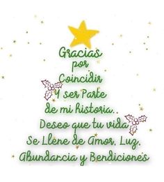 a christmas tree with stars on it and the words in spanish are written across the top