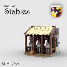 a small building made out of legos with the words modular stables on it's side