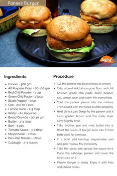 a menu for burgers with instructions on the front and back side, including hamburger patties