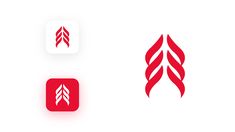 two red and white logos with leaves on them