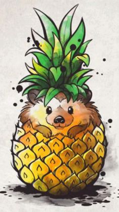 a drawing of a pineapple with a hedge in it's head and eyes