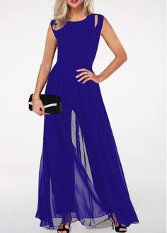 Size:XXL;Size:XL;Size:L;Size:M;Size:S;Color:Royal Blue;Package Contents: 1 x Jumpsuit;Occasion:Holiday;Season:Summer;Composition:95% Polyester, 5% Spandex;Washing Instructions:Hand Wash /Machine Washable;Inseam:72.00;Fit Type:Flare;Clothing Length:Ankle Length;Pattern Type:Solid;Color Scheme:Blue;Sleeve&apos;s Length:Sleeveless;Neckline:Round neck; High Waist Jumpsuit, Cheap Jumpsuits, Chiffon Jumpsuit, Trendy Jumpsuit, Solid Color Jumpsuits, Rompers Online, Chiffon Overlay, Blue Jumpsuits, Casual Jumpsuit