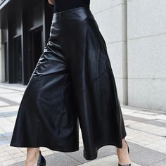 Mid Skirt Outfits, Leather Sweatpants, Sweatpants Wide Leg, Wide Leg Pants Outfit, Side Pants, Leg Pants Outfit, Polyester Skirt, High Waist Wide Leg Pants, Leather Pant