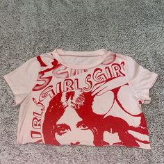 Girls Graphic Baby Tee Cropped Size Xs Brand New Condition Just Has Been Cropped. Spring Retro Tops With Logo Print, Retro Spring Tops With Logo Print, Pink Y2k Printed Tops, Y2k Pink Printed Tops, Pink Y2k Style Printed Tops, Pink Printed Y2k Tops, Y2k Red Graphic Print Top, Red Y2k Style Crop Top For Spring, Cute Spring Tops With Logo Print