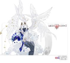 an anime character with white wings and blue eyes