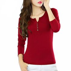 Clothing Length: RegularStyle: CasualMaterial: CottonSleeve Length: Full SKU: 1121483 Red Fitted Long Sleeve T-shirt, Red Stretch Long Sleeve Shirt, Red Stretch T-shirt For Fall, Red Long Sleeve Solid Color Top, Casual Red Solid Color Tops, Red Solid Color Cotton Tops, Long Sleeve Womens Tops, Plus Size Tshirt, Red Long Sleeve Top