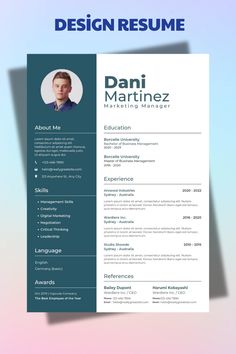 a professional resume template with blue and green colors