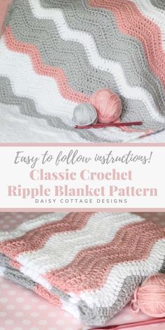 a crocheted blanket with balls of yarn on it and the words easy to follow instructions