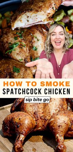 Smoked spatchcock chicken on the Traeger pellet grill makes it tender and juicy with crispy skin. Sip Bite Go’s EPIC recipe will show you how to smoke Traeger spatchcocked chicken to perfection. Time to fire up the smoker! | sipbitego.com Spatchcock Chicken Grilled, Smoked Spatchcock Chicken, Pellet Grilled Chicken, Smoker Recipes Chicken, Spatchcock Turkey Recipe, Traeger Chicken, Spatchcocked Chicken, Spatchcock Turkey, Smoked Chicken Recipes