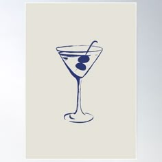 Martini Print Art, Martini Glass Painting, Martini Print, Blue Martini, Glass Illustration, Martini Glasses, Dreamy Room, A3 Size, Lino Print