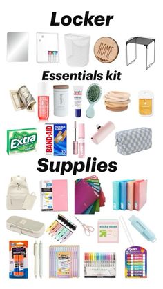 there are many items that can be found in the locker or on the table for school supplies