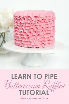 Learn how to pipe buttercream frosting ruffles for your cakes Ribbon Icing Technique, Ruffle Frosting Technique, Buttercream Ribbon Cake, How To Ruffle Cake Buttercream, Piped Rosette Cake, Ruffle Icing Techniques, Ruffle Buttercream Tutorial, Buttercream Ruffles Tutorial, Cinderella Birthday Cake Buttercream