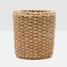 Braided Seagrass Wastebasket by Kevin Francis Design | Luxury Home Decor Trash Can Bathroom, Basket Trash Can, Bathroom Boho, Trash Bin, Finishing Materials, Waste Basket, Leather Shops, Wicker Laundry Basket, Microfiber Cloth