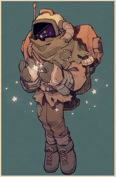 an astronaut with a backpack and stars in the background