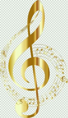 a golden treble with musical notes on it, transparent background png clipart