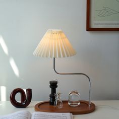 Pleated Wooden Tray Lamp / Brown Cream Light Pleated Fashion, Stylish Beds, Fabric Lampshade, Wood Shades, Table Vintage, White Table Lamp, Melting Candles, Wood Light, Bedroom Aesthetic