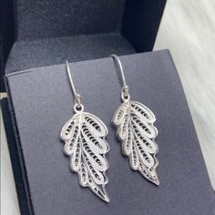 Exquisitely Hand Crafted Silver Filigree Leaf Earrings. Beautiful And Unique. Intrinsic Details Throughout. Brand New. Total Weight 4.1 G Of 925 Silver. Price Is Firm. Silver Filigree, Earrings Color, Leaf Earrings, 925 Silver, Hand Crafted, Jewelry Earrings, Women Jewelry, Brand New, Silver