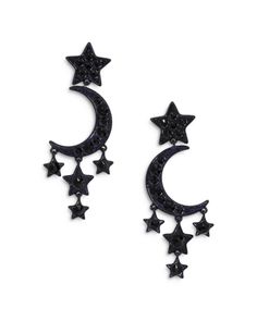 Nadri Haunt Couture Black Crystal Moon & Stars Drop Earrings in Ruthenium Plated Haunt Couture, Jet Crystal, Stars Earrings, Crescent Moon And Star, Christmas Tree Accessories, Crystal Moon, Moon And Star Earrings, Mary Jane Shoes Womens, Perfume Gift Sets