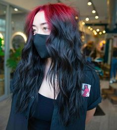 Red Black Dyed Hair, Red Root Black Hair, Hair Roots Dyed, Red Root Hair