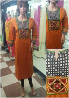 Cotton kurty Size : M L XL XXL Price : 995/- Watsapp no : 9879362999 Neck Patterns For Kurtis, Salwar Kurti, Kurta Embroidery, Embroidered Kurtis, Kurtis Designs, Casual Frocks, Salwar Dress, Kurti Neck