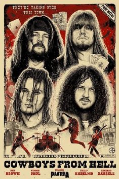 the poster for cowboy's from hell, featuring three men with long hair and beards