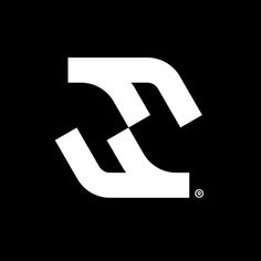 black and white logo with the letter d in it's center, on a dark background