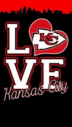 the kansas city love logo on a red and black background