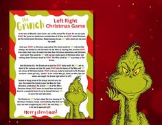 the grinch christmas game is being displayed on a red and green background with text