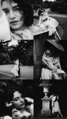 black and white photo collage with woman in dress