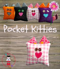 the cover of pocket kitties is shown with three cats and one cat's head