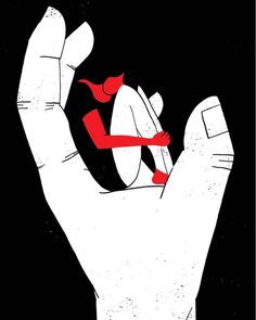 a hand holding an object in the middle of it's palm, with red scissors sticking out of it