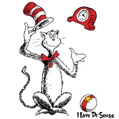 the cat in the hat is juggling with an alarm clock on his head and hands