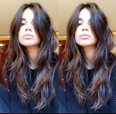 Butterfly Haircut Long Hair Unstyled, Long Shag Haircut Brunettes, Stylish Long Haircut, Shaggy With Bangs Mid Length, Long Hair With Middle Part, Brunette Hair Color Fair Skin, Edgy Long Haircut Straight, Long Layers Shag Haircut, Haircut Ideas For Long Hair Layers Brunettes