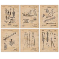 four different types of microscopes are shown in this set of four prints, each with their own drawing