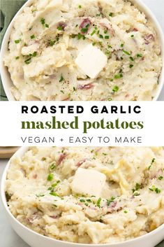 roasted garlic mashed potatoes in a white bowl