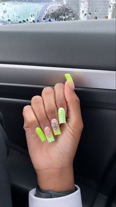 Square Nail Tips, Long Acrylic Nails Square Ideas Pretty, Cute Medium Acrylic Nails Designs, Green Kaws Nails, Green Nail Ideas Acrylic, Green Nails Acrylic Designs, Green Short Acrylic Nails, Short Green Acrylic Nails, Short Green Nails