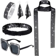 New Product Disco Costume Set: You're Provided With 1 Set Of Y2k Accessories, Including 1 Piece Of Glitter Neck Scarf, 1 Piece Of Y2k Headbands, 1 Piece Of Coil Bracelet, And 1 Piece Of Rectangle Sunglasses; 1 Pair Of Long Earrings; The Set Can Provide A Nice Matching Choice To Your 60s 70s Party Costume Wide Applications: These Disco Accessories Can Show The Vintage Style Of The 60s And 70s, Are Widely Applicable For Disco Parties, Festivals, Christmas Parties, Celebrations, Stage Performance A Disco Black Women, Disco Accessories, Disco Parties, Scarf Sunglasses, Disco Earrings, Silver Rope Bracelet, Disco Costume, Sequin Scarf, Women Costume