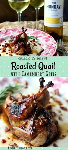 roasted quail with camember grits is an easy and delicious dinner for two