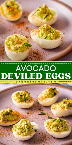 Crack into the ultimate easy Labor Day party food with Avocado Deviled Eggs! This yummy appetizer for summer combines hardboiled eggs, creamy avocado, and zesty Dijon mustard in a delicious vegetarian recipe. Delight your guests and make your party egg-stra special today! Deviled Eggs With Avocado Recipe, Guacamole Deviled Eggs Recipe, Avocado Bacon Deviled Eggs, Avocado Deviled Eggs Recipe, Southwestern Deviled Eggs, Avocado Snack, Bite Size Snacks