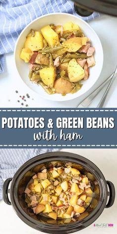 potatoes and green beans with ham in a slow cooker