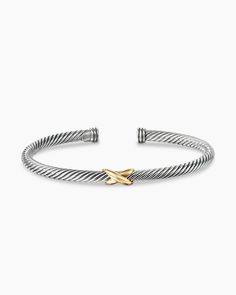 X Classic Cable Station Bracelet in Sterling Silver with 18K Yellow Gold, 4mm David Yurman Bracelet, Station Bracelet, Preppy Jewelry, Silver Bracelets For Women, Accesories Jewelry, Women's Bracelets, Rare Gemstones, Yellow Gold Bracelet, High Jewelry