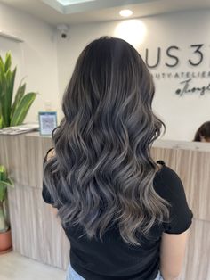 Asian Dye Hair, Cool Tone Dark Hair, Cool Toned Dark Hair, Cool Tone Balayage Black Hair, Ashy Babylights On Dark Hair, Hair Color Ideas Dark, Hair Colora, Balayage Hair Ash, Braid Crown