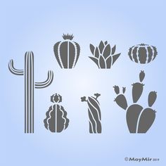 cactus and cacti silhouettes on a blue background