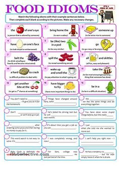 food idioms worksheet with pictures on it