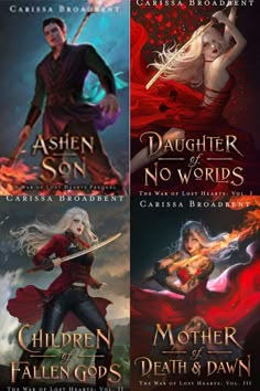 the cover art for children of no words, which includes four different covers and two characters