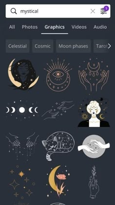 an iphone screen with various images and symbols on the phone, including stars, moon phases,