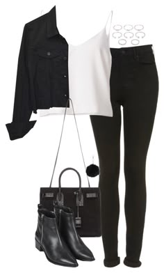 "Untitled #4837" by eleanorsclosettt ❤ liked on Polyvore featuring Topshop, Yves Saint Laurent and Forever 21 Casual Black And White Outfits, 대학생 스타일, Black And White Outfits, Traje Casual, Elegante Casual, Edgy Outfits, Casual Black, Mode Inspiration, White Outfits