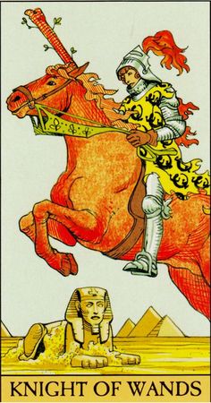 the king of wands is riding on a horse